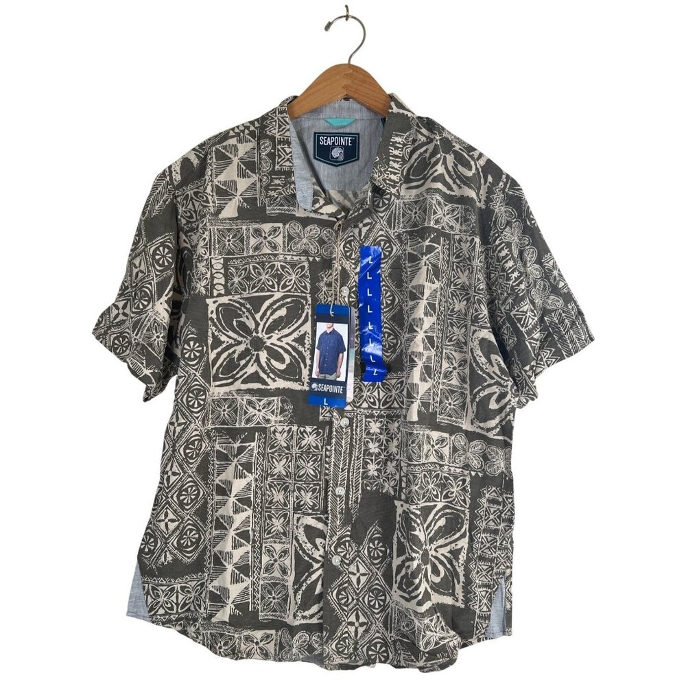 NWT Seapointe Mens Size L Natural Tan Casual Camp Shirt S/S Modal Blend Tropical